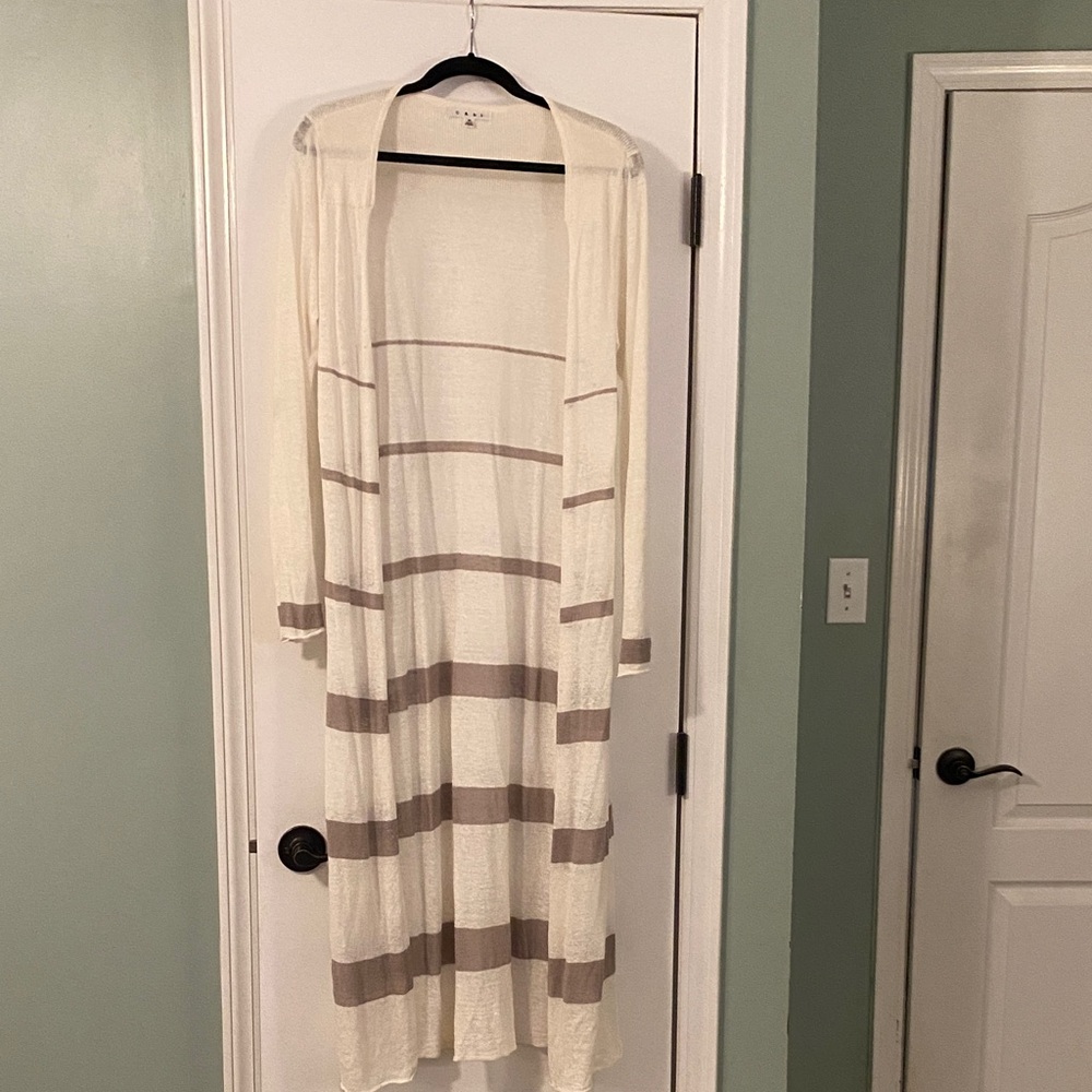 CAbi Cream and Brown Striped Cardigan